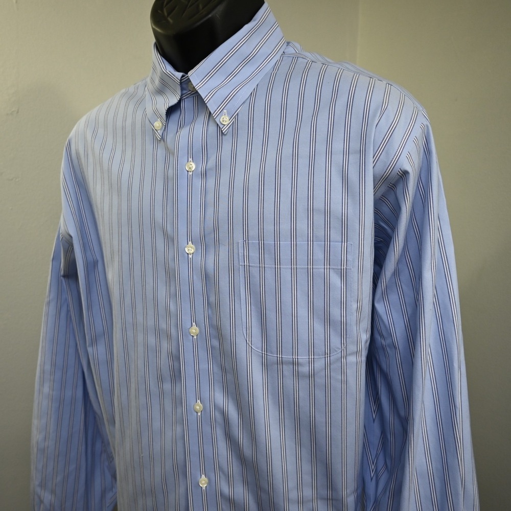 Brooks‎ Brothers Dress Shirt Mens 16-35 Large Non-Iron Stretch Striped Button Up